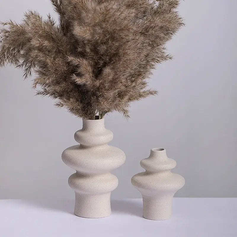 Minimalist white sculpted ceramic vases for living room home decor