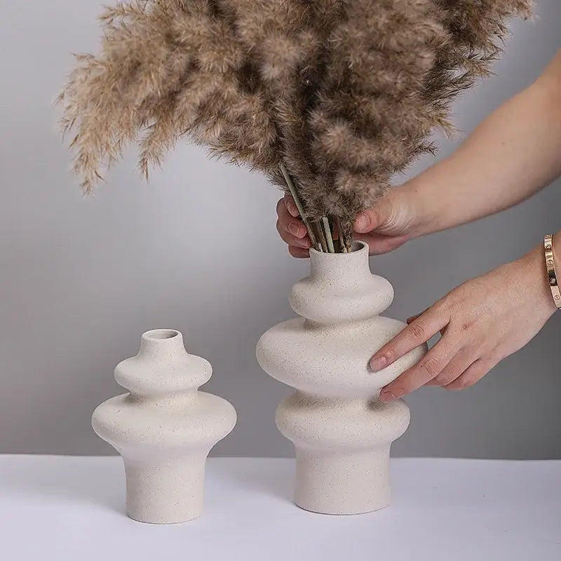 Minimalist white sculpted ceramic vases for living room home decor