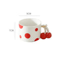 Red polka dot porcelain coffee mug with cherry handle kitchen decor