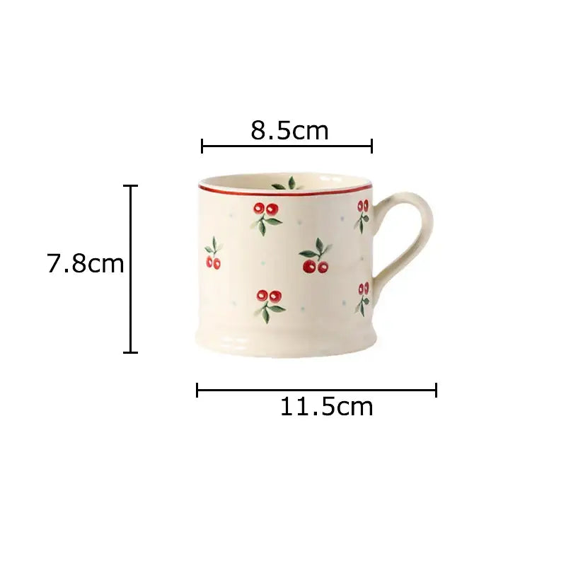 Cream cherry porcelain coffee mug with gold spoon – dining room tableware