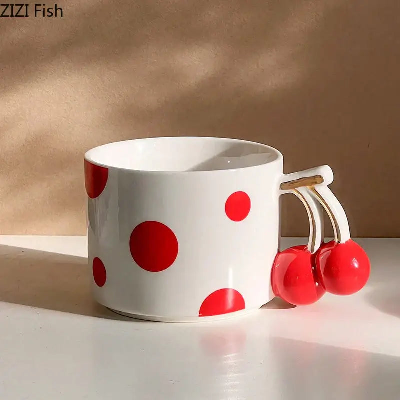 Decorbites cherry porcelain red polka dot mug kitchen teacup