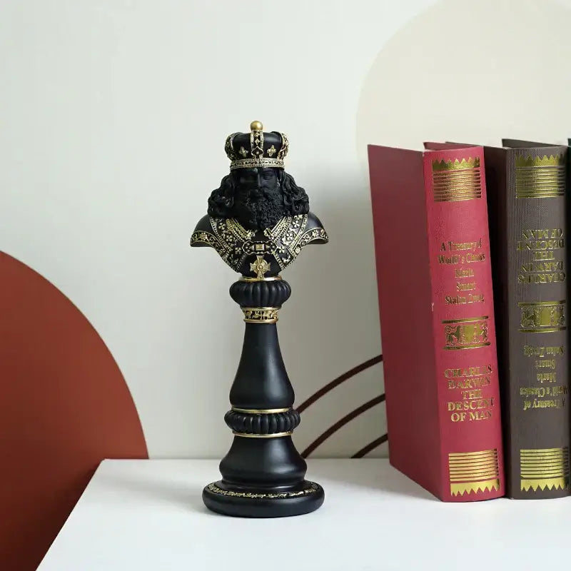 Regal black & gold resin chess figurines living room decor