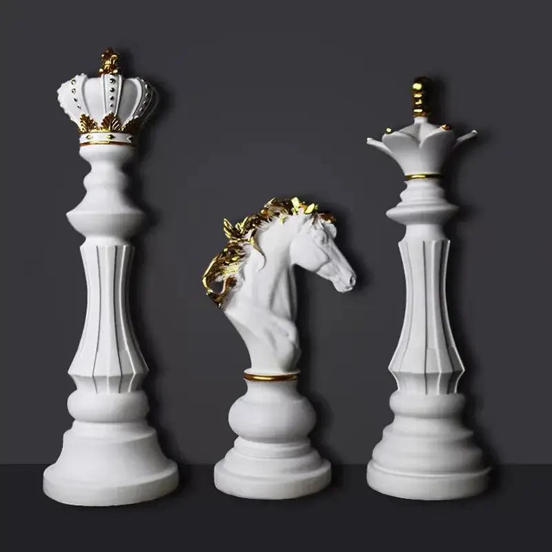 Black and gold chess pieces figurines living room decor