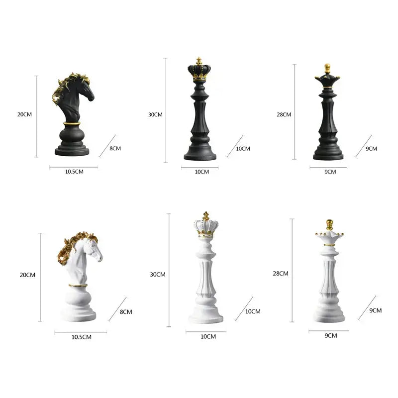 Black and gold chess pieces figurines living room decor