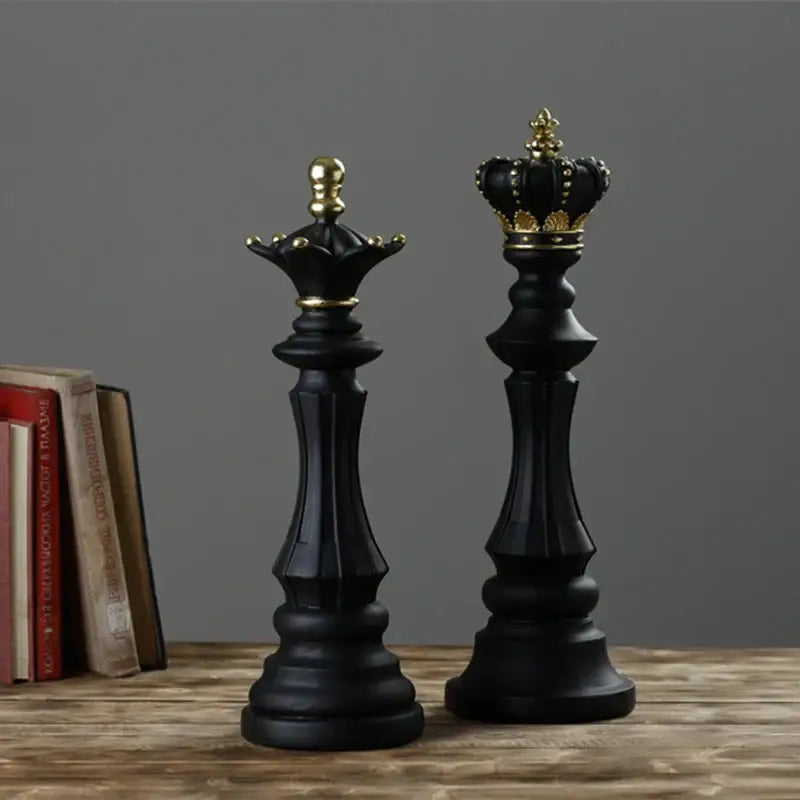 Black and gold chess pieces figurines living room decor