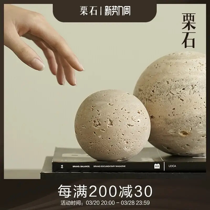 Wabi sabi white chestnut stone round ornament living room decor