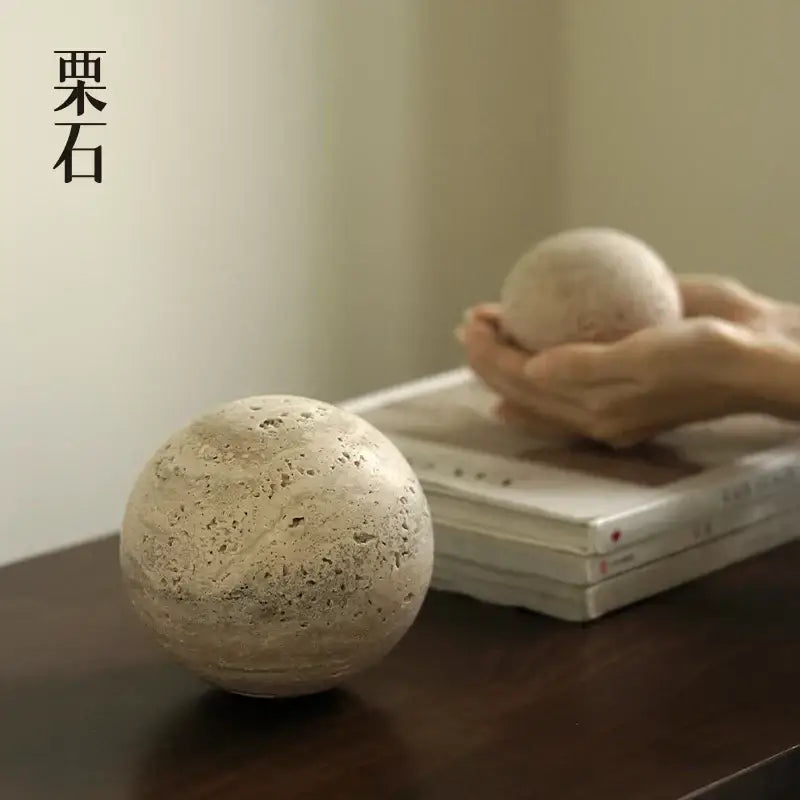 Wabi sabi white chestnut stone round ornament living room decor