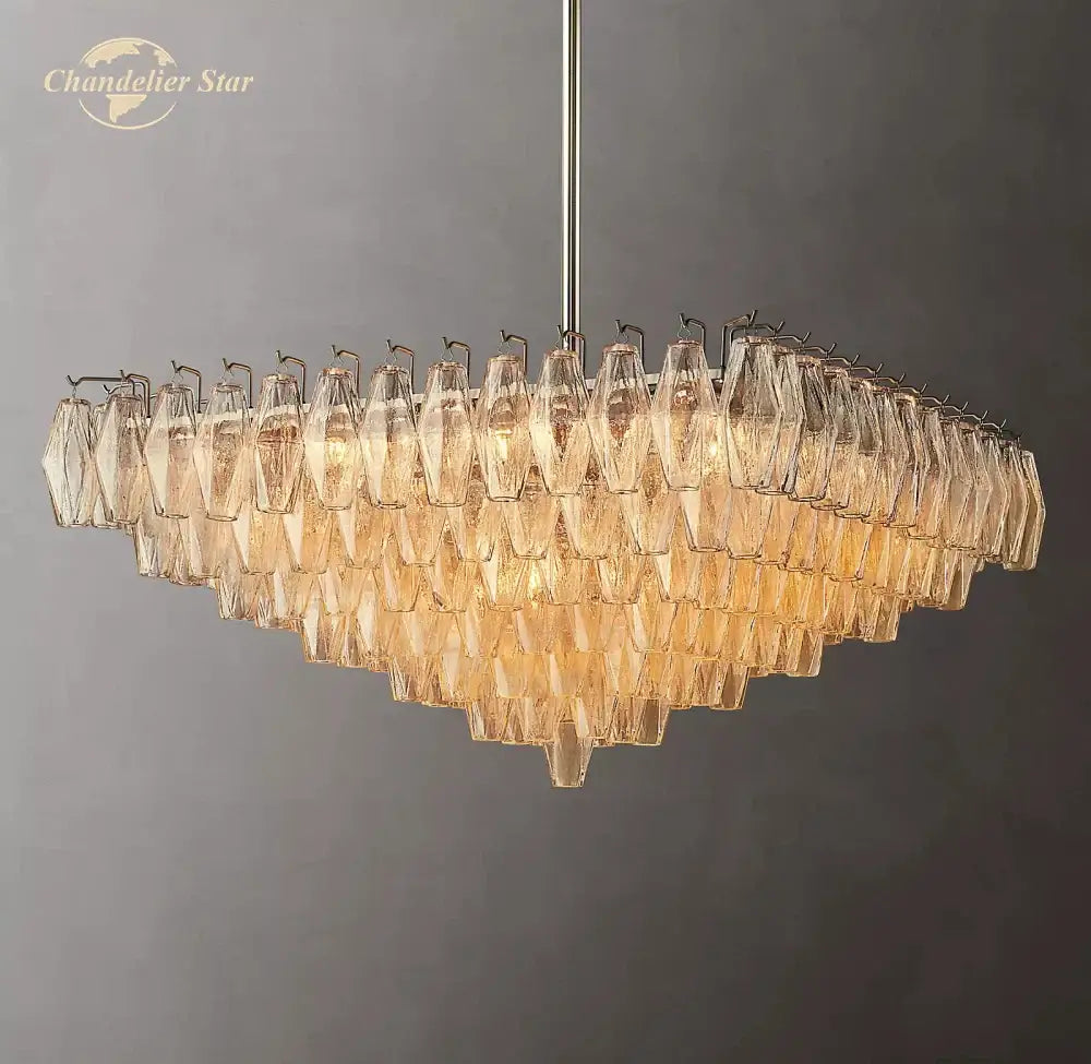 Modern amber chiara glass square led chandelier dining room pendant