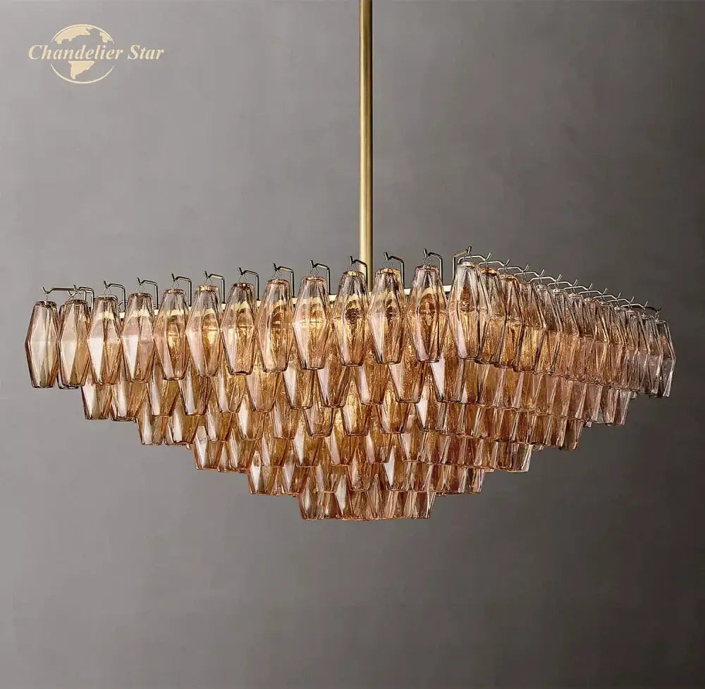 Modern amber chiara glass square led chandelier dining room pendant