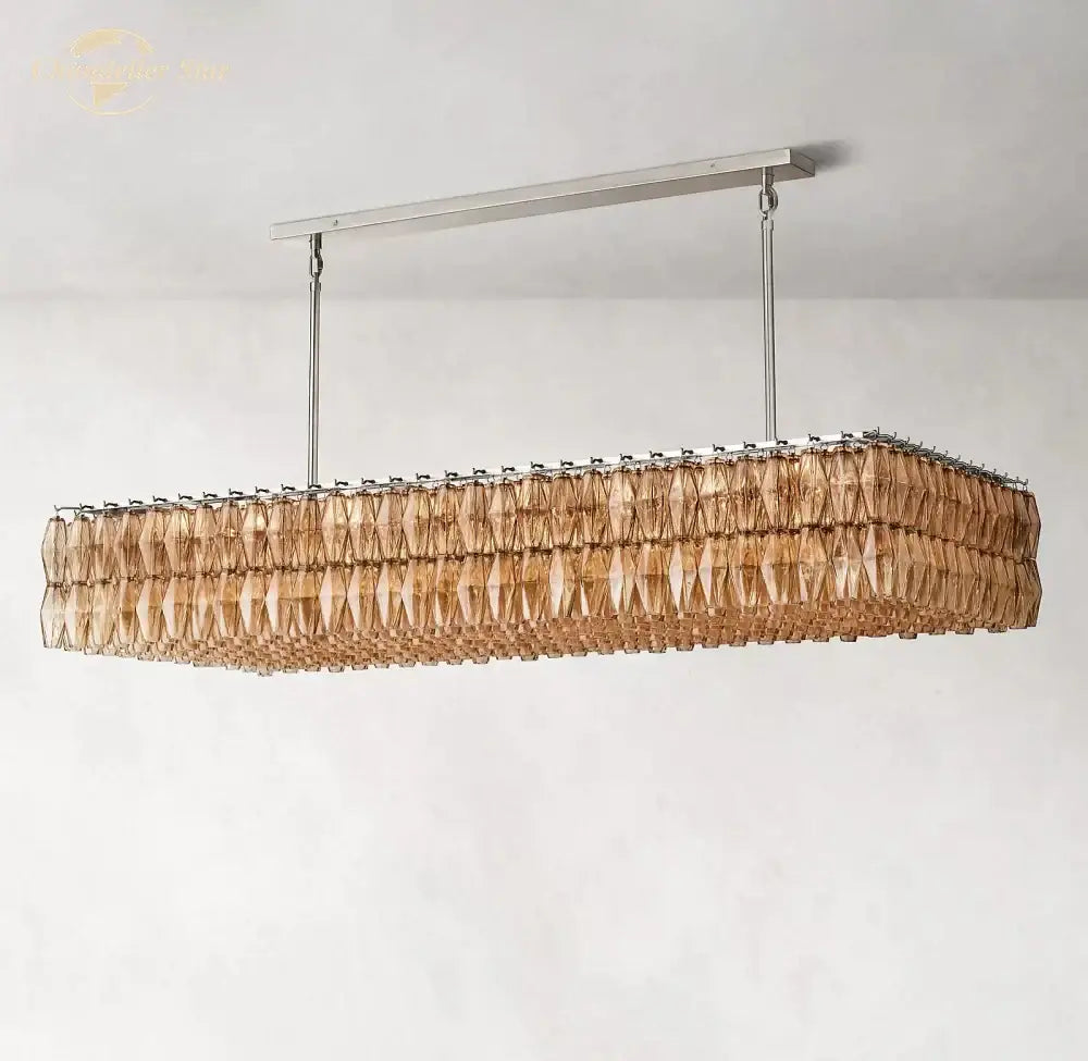 Amber glass and gold linear chandelier dining room light