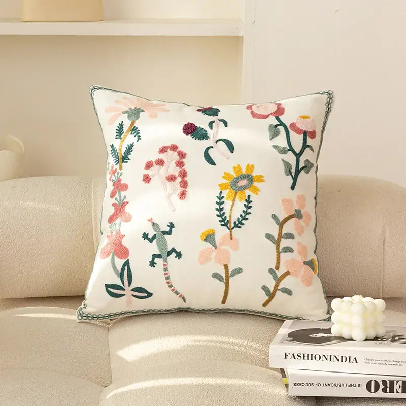 Chic floral geometric cushion cover living room embroidered pillow