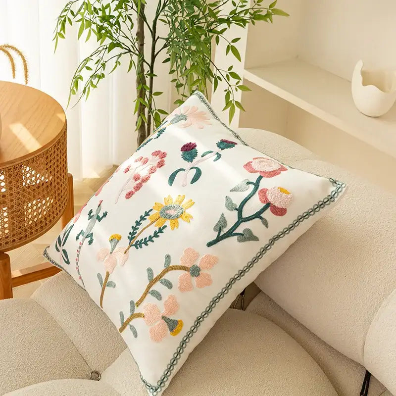 Chic floral geometric cushion cover living room embroidered pillow