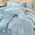 Chic flowers embroidery bedding set cream cotton bedroom duvet cover