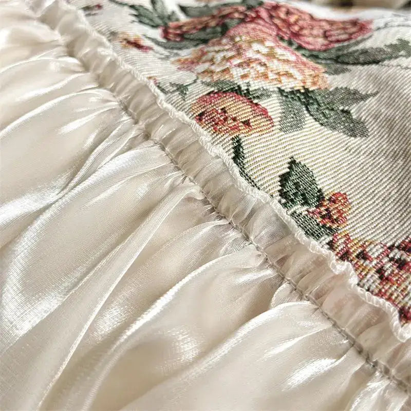 Chic cream flowers jacquard cotton bedding set for bedroom ruffles