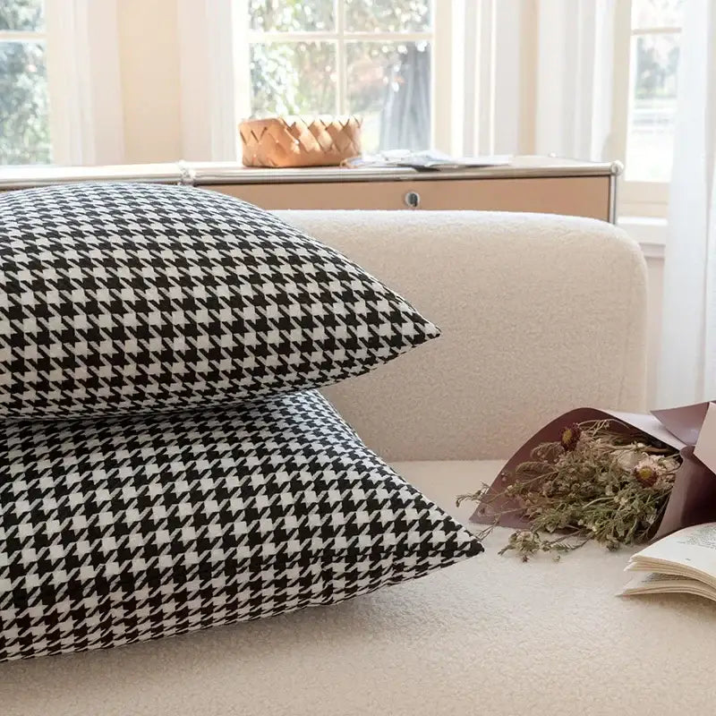 Chic black & white houndstooth pillow cover living room cushion cover