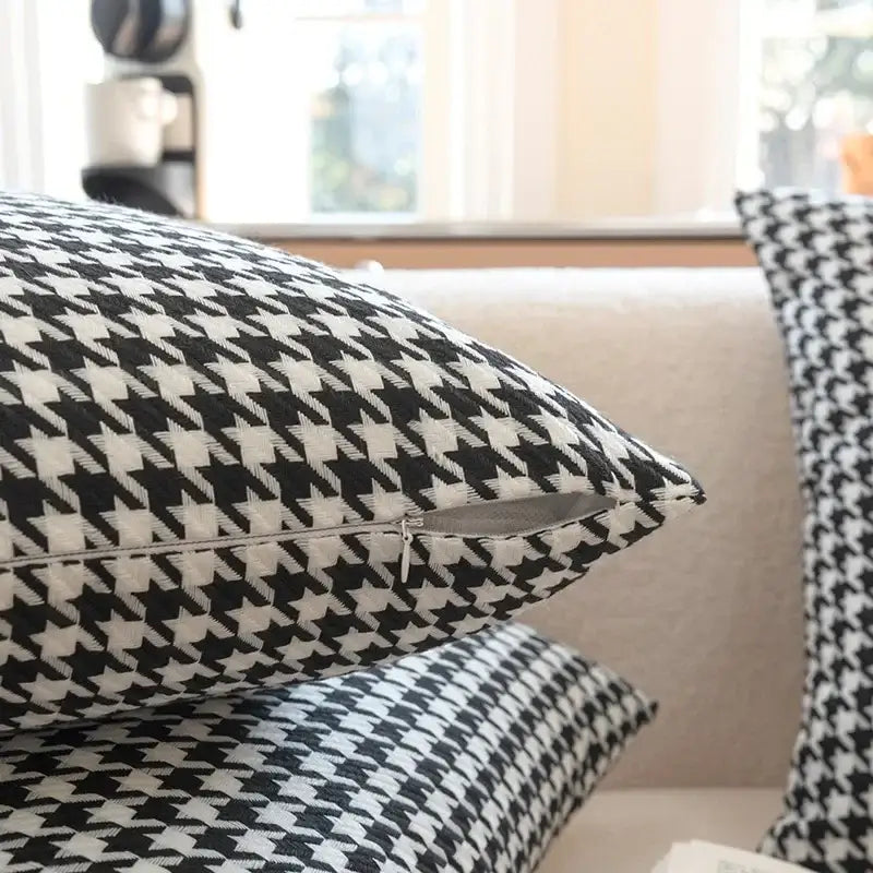 Chic black & white houndstooth pillow cover living room cushion cover