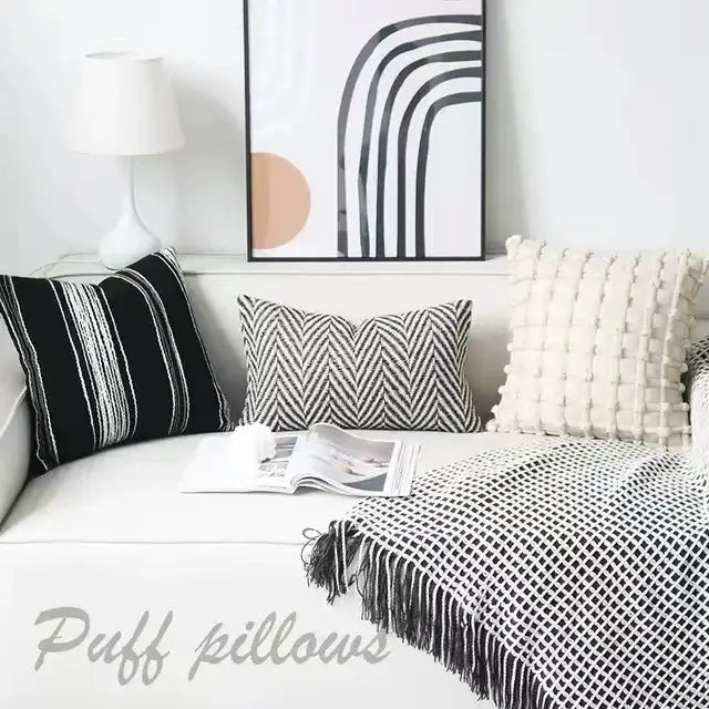 Chic pillow cover set black & white knit living room decor