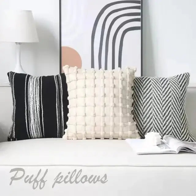 Chic pillow cover set black & white knit living room decor