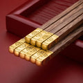 Elegant engraved gold and wood chopsticks set dining room decor