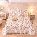 Floral light blue quilted bed spread set bedroom chiffon quilted bed