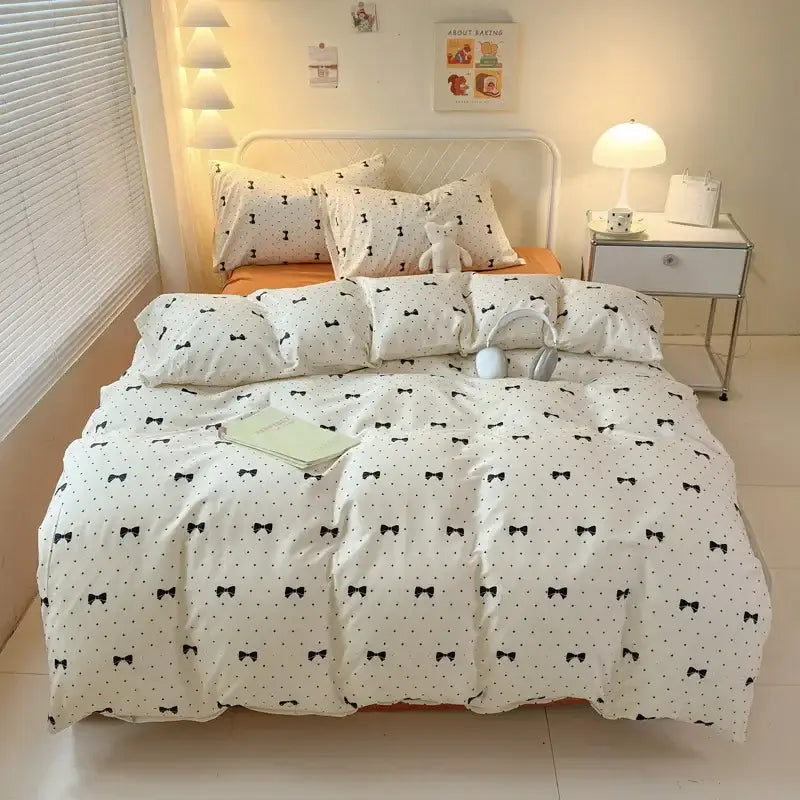Cartoon print white & pink lamb bedding set for bedroom cozy decor
