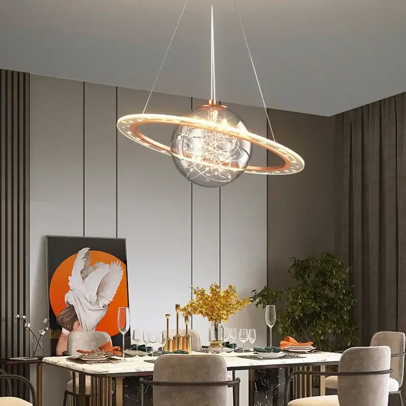 Modern saturn planet earth pendant bedroom light off-white & black