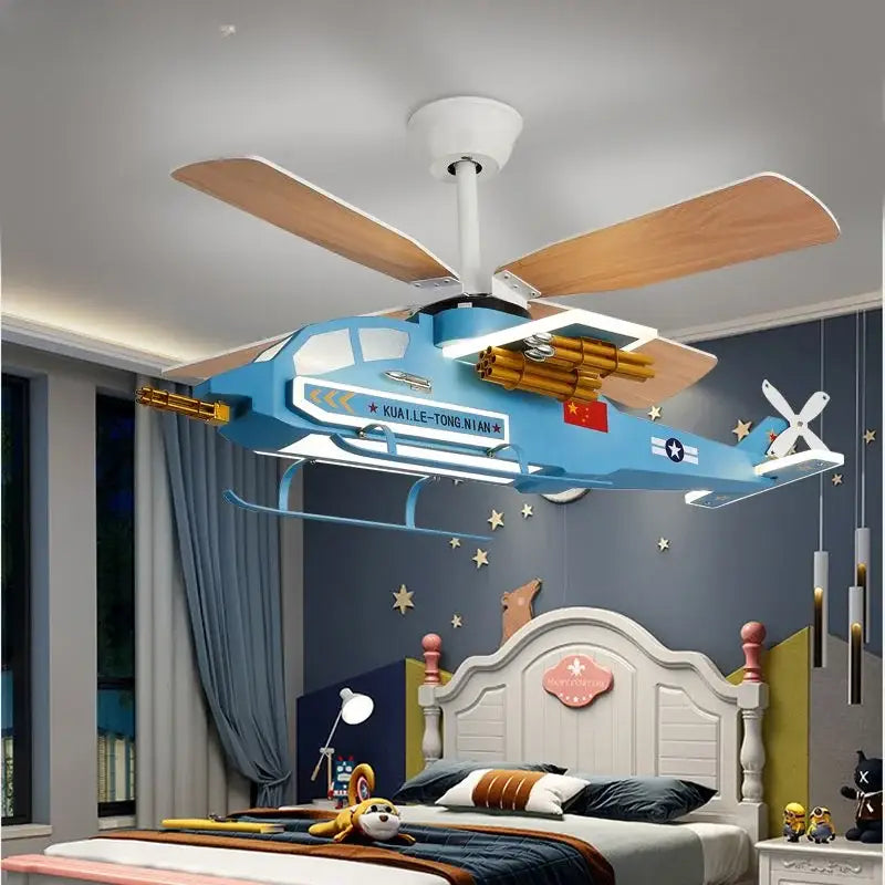 Blue airplane helicopter fan light – boys bedroom ceiling fan