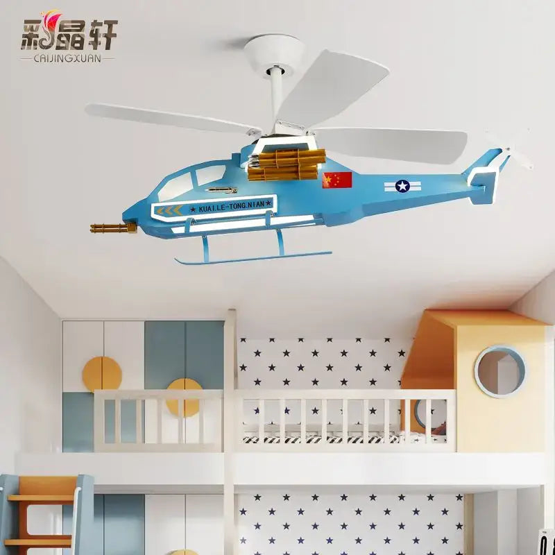Blue airplane helicopter fan light – boys bedroom ceiling fan