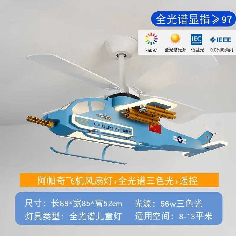 Blue airplane helicopter fan light – boys bedroom ceiling fan