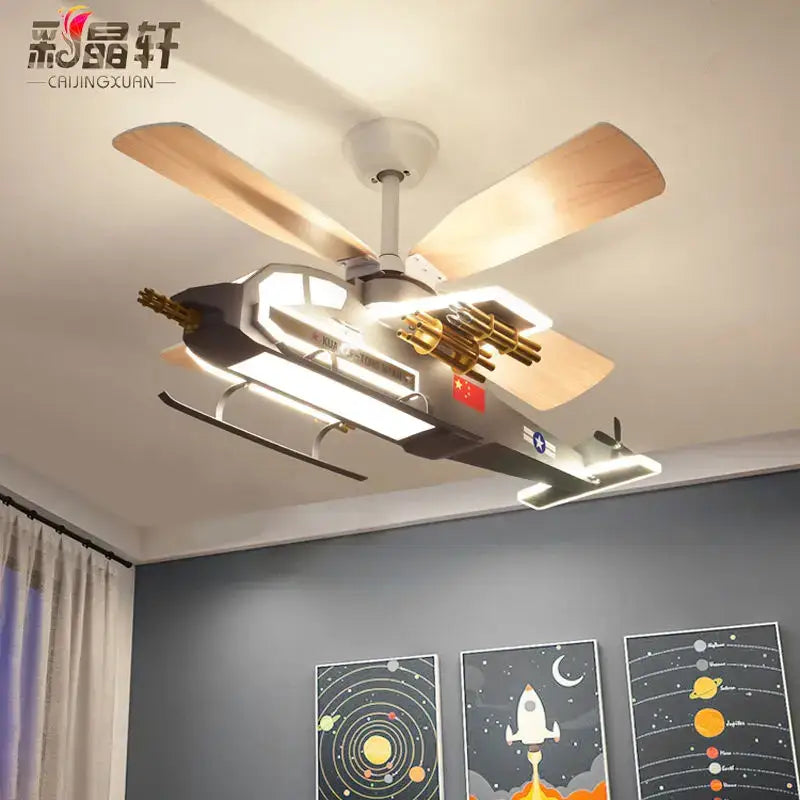 Blue airplane helicopter fan light – boys bedroom ceiling fan