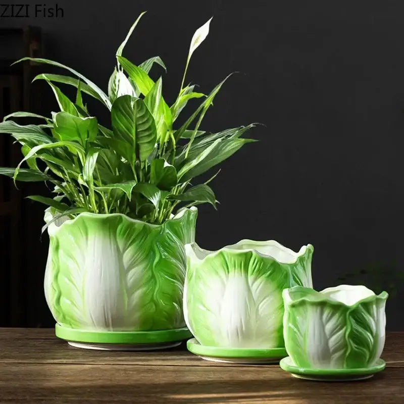 Green and white chinese cabbage ceramic vase living room decor