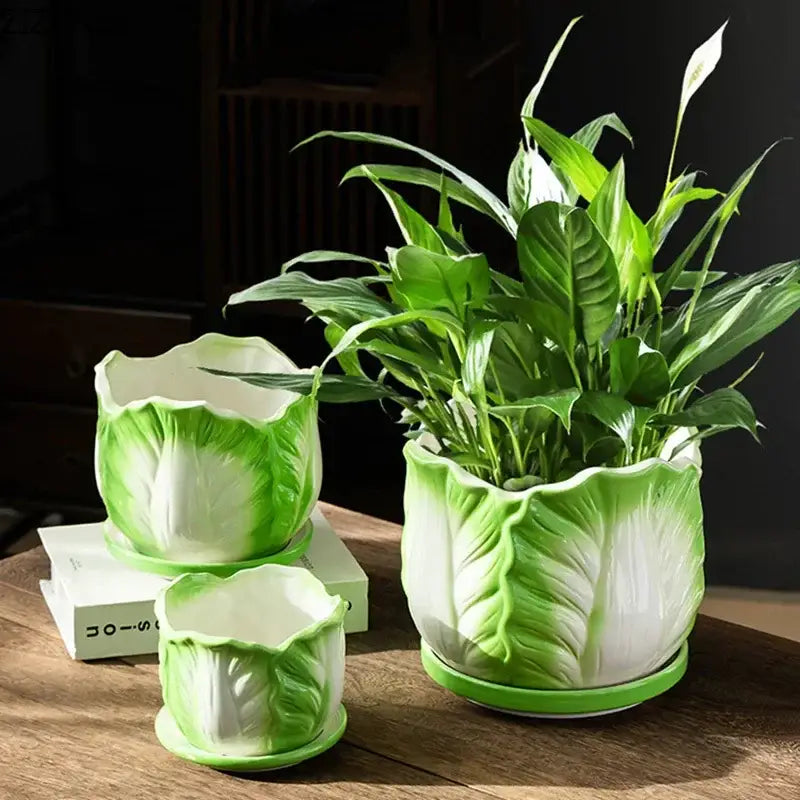 Green and white chinese cabbage ceramic vase living room decor