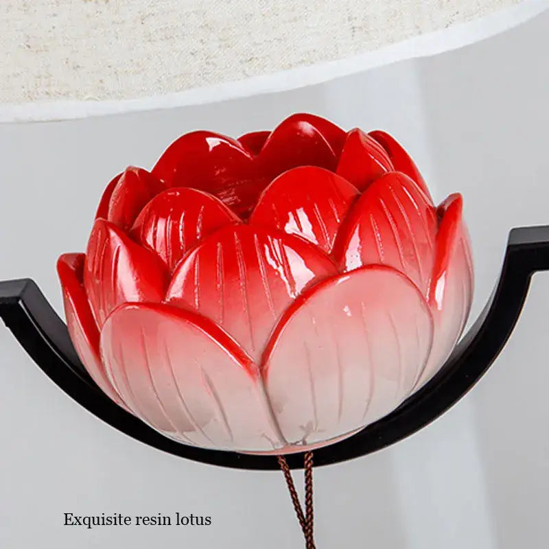 Chinese lotus cloth chandelier cream & black bedroom pendant light