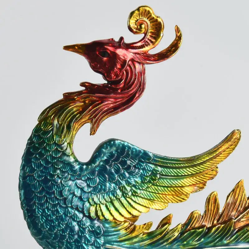 Teal and gold chinese dragon phoenix decor study sculpture
