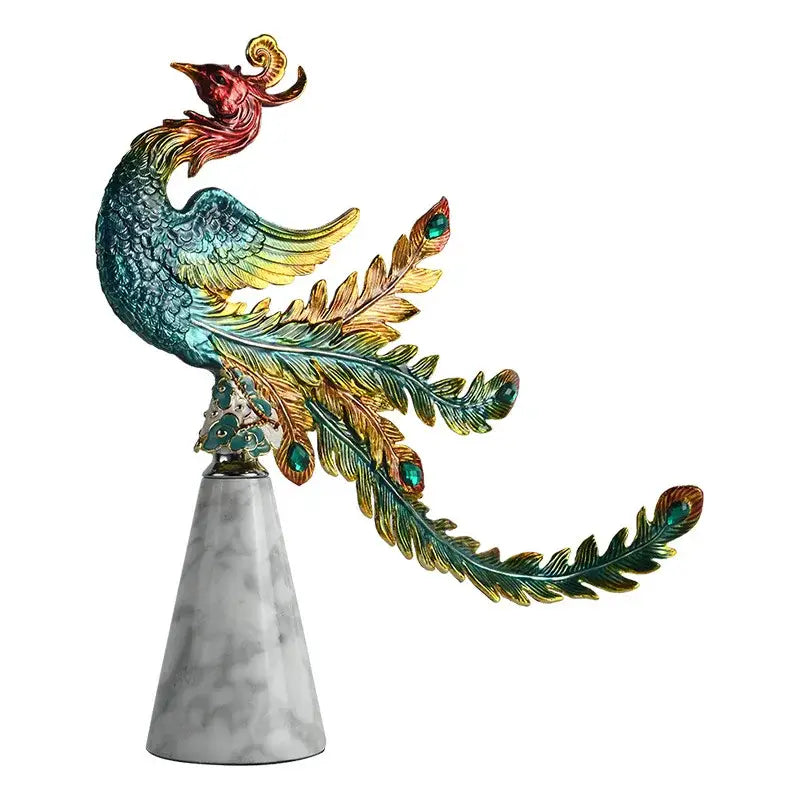 Teal and gold chinese dragon phoenix decor study sculpture