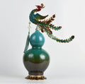 Teal and gold chinese dragon phoenix decor study sculpture
