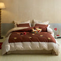 Cartoon reindeer red & white embroidered cotton bedding set bedroom
