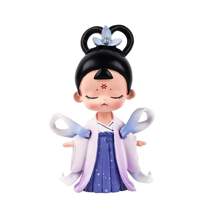 Pink and white hanfu court princess resin statue bookshelf decor