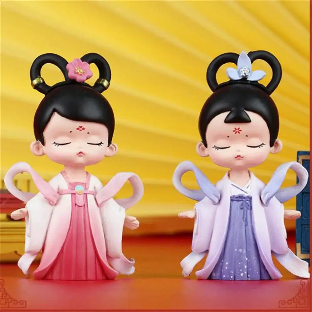 Pink and white hanfu court princess resin statue bookshelf decor