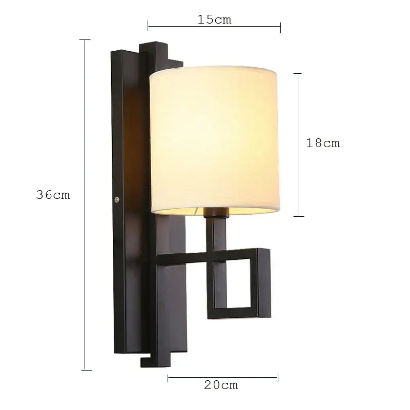 Chinese lantern cloth wall light for bedroom with dark metal sconce
