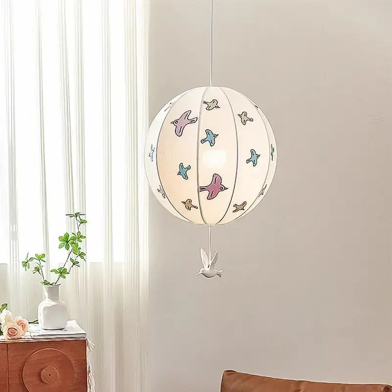 Chinese medieval dove embroidery pendant light cream bedroom lantern