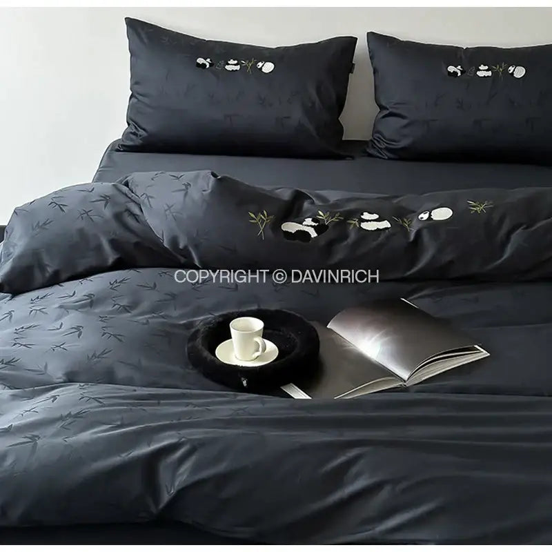 Black & white bamboo jacquard duvet cover set – bedroom satin bedding