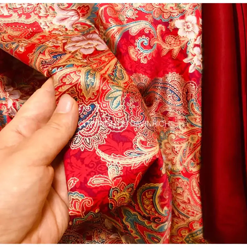 Luxury red & gold satin cotton wedding duvet set for bedroom