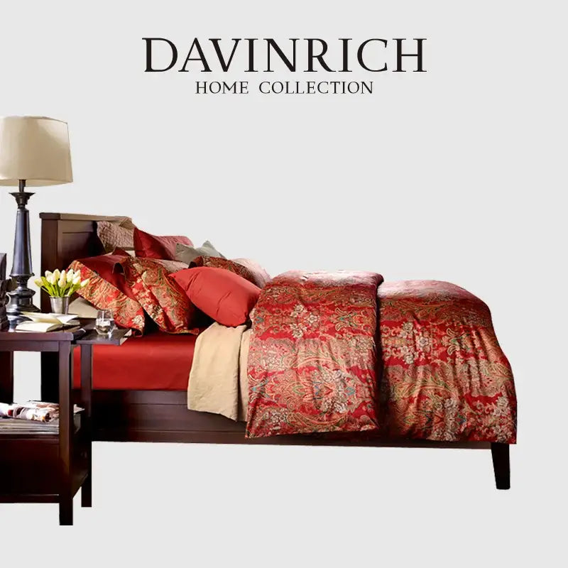 Luxury red & gold satin cotton wedding duvet set for bedroom