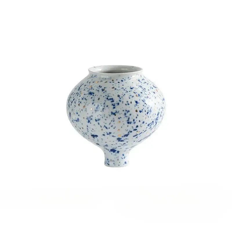Retro white and blue ceramic vase living room flower decor