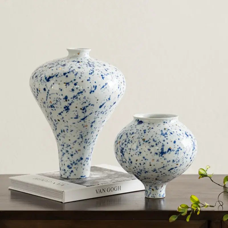 Retro white and blue ceramic vase living room flower decor
