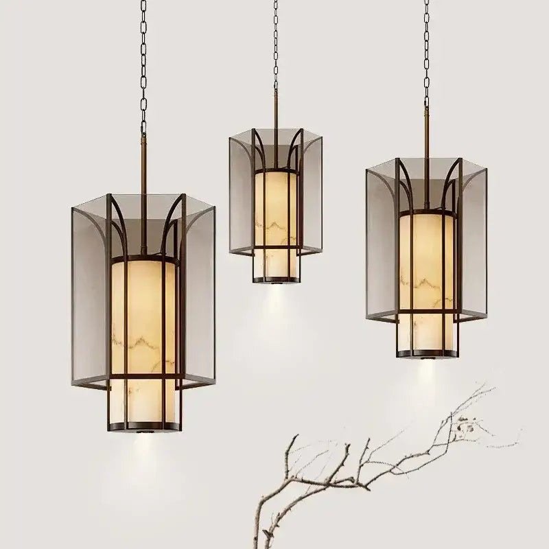 Chinese retro chandelier black and amber lanterns for bedroom