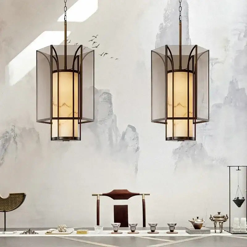 Chinese retro chandelier black and amber lanterns for bedroom