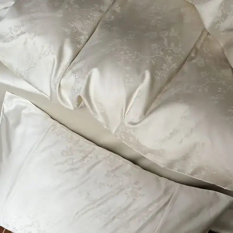 Luxury cream and white floral cotton jacquard duvet cover set bedroom