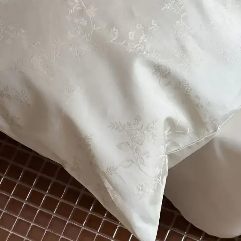 Luxury cream and white floral cotton jacquard duvet cover set bedroom